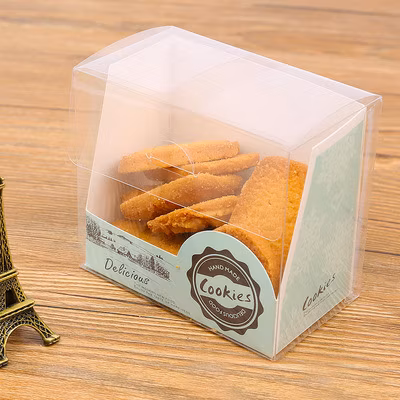 Gefaltete PET-Kunststoffbox mit Papierkarte für Bäckereien