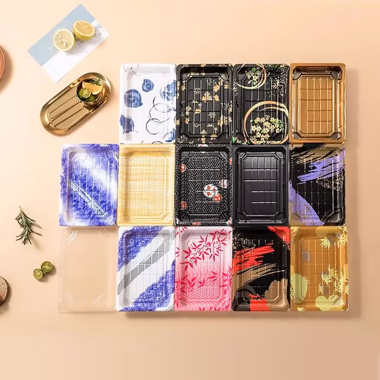 FDA/EU-Kunststoff-Fast-Food-Süßigkeits-Schwarz/Druck-Großhandels-Sushi-Box