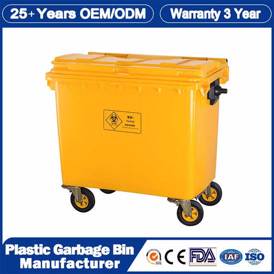 Bester Preis, 660 l, quadratisch, Kunststoff, Krankenhaus-Bio-Medizinmüll, Rollwagen, Kunststoff, gelb, medizinischer Müll/Müll/Abfallbehälter mit Deckel